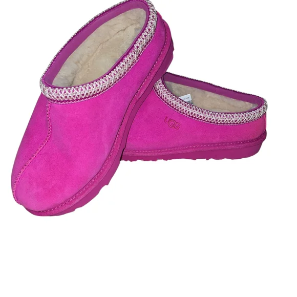 UGG Pink Suede Slippers with White Trim - Picture 5 of 12